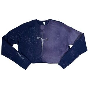 Unisex Bella Canvas Faith Based Purple Bleach Tie Dye Sweatshirt Size M Cropped